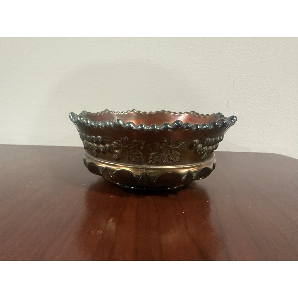 Northwood Grape & Cable Amethyst Carnival Glass Round Saucer Bowl Iridescent
